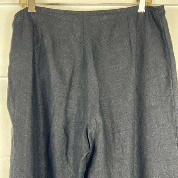 Eileen Fisher Wide Leg Cropped Pants 100% Irish Linen Black Size M - Picture 6 of 12
